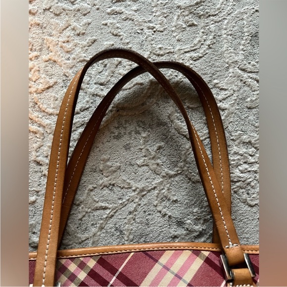 Burberry Blue Label Pink & Maroon Nylon Nova Check Tote - Picture 6 of 10